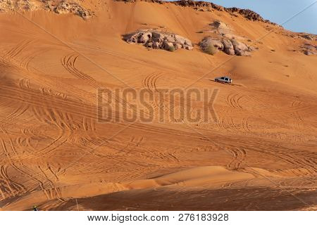 Big Red And Pink Rock, Sharjah, United Arab Emirates, December 28, 2018, Off-roading Is One Of The M