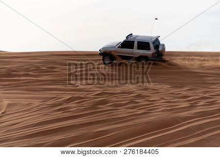 Big Red And Pink Rock, Sharjah, United Arab Emirates, December 28, 2018, Off-roading Is One Of The M