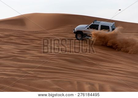 Big Red And Pink Rock, Sharjah, United Arab Emirates, December 28, 2018, Off-roading Is One Of The M