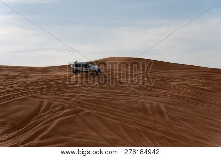 Big Red And Pink Rock, Sharjah, United Arab Emirates, December 28, 2018, Off-roading Is One Of The M