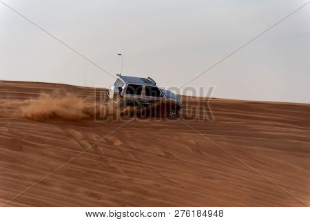Big Red And Pink Rock, Sharjah, United Arab Emirates, December 28, 2018, Off-roading Is One Of The M