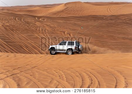 Big Red And Pink Rock, Sharjah, United Arab Emirates, December 28, 2018, Off-roading Is One Of The M