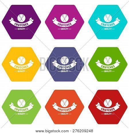 Quality Crutches Icons 9 Set Coloful Isolated On White For Web