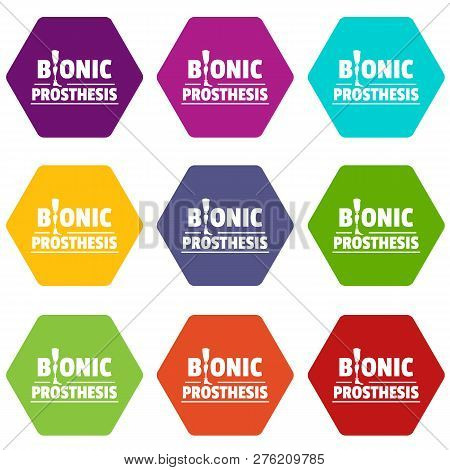 Bionic Prosthesis Icons 9 Set Coloful Isolated On White For Web