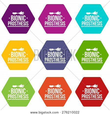 Arm Prosthesis Icons 9 Set Coloful Isolated On White For Web