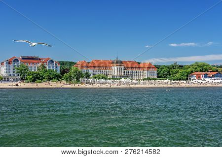 Sopot, Poland - June 27, 2018: View From The Sopot Pier To The Beautiful Sandy Beaches And Seaside H