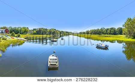Private Boats Anchor In The Harbor Of Harwich, Cap Cod Peninsula, Usa