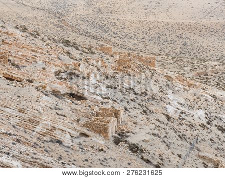 Al Jaya, Jordan, December 06, 2018 : The Remnants Of Economic Extensions Under The Hill On Which Med
