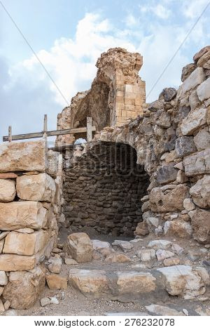 Al Jaya, Jordan, December 06, 2018 : Fragment Of The Courtyard Of The Medieval Fortress Ash Shubak, 