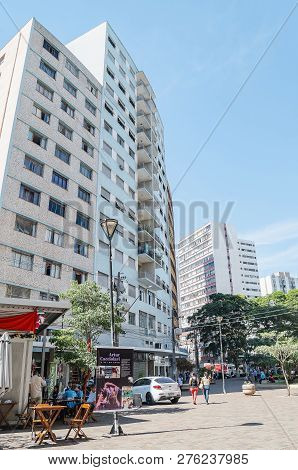 Londrina - Pr, Brazil - December 12, 2018: Parana Avenue, Downtown Street With Commerce, Local Peopl