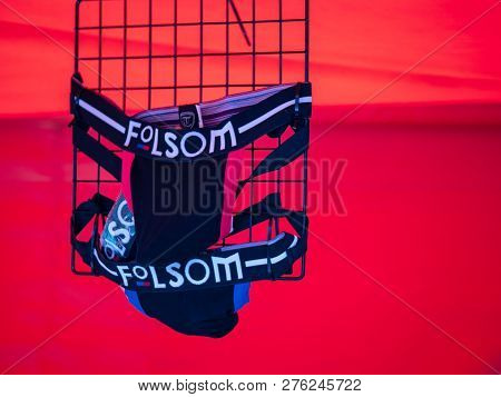 San Francisco, Ca September 30, 2018: Folsom Branded Banana Hammock Underwear Bulge For Sale At Fols