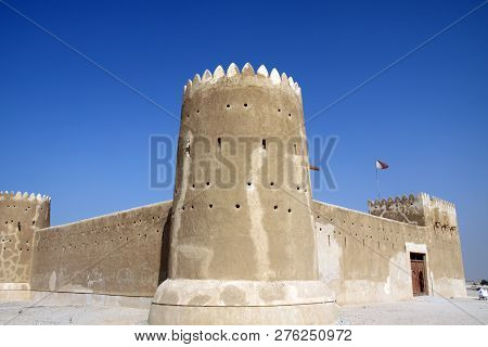 Old Fortress With High Walls, North West Of Qatar Desert
