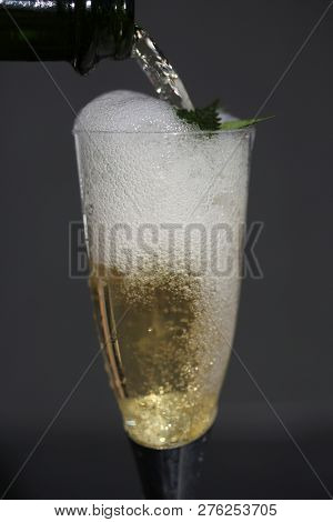 Champagne. Champagne with Marijuana Leaf. Cannabis Infused Champagne. 