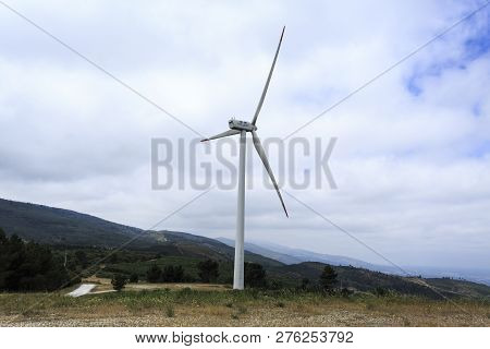 View Of A Turbine Of The Videmonte Wind Farm, Beira Alta, Portugal