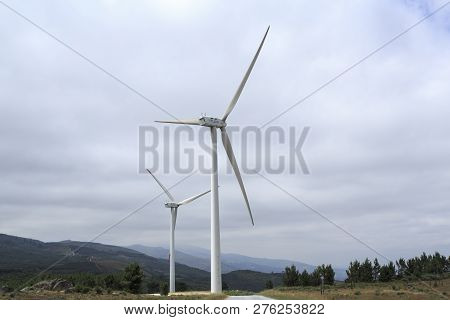 View Of The Turbines Of The Videmonte Wind Farm, Beira Alta, Portugal