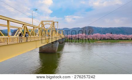 Iwate , Japan - April 22 2018: Kitakami Tenshochi Park Located By The Kitakami River, Renowned As On
