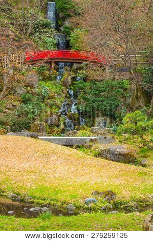 Hirosaki, Japan - April 23 2018: The Fujita Memorial Japanese Garden Built In 1919 In Japanese Tradi