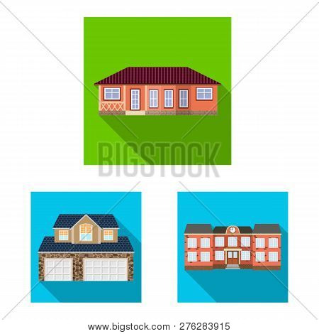 Isolated Object Of Building And Front Logo. Collection Of Building And Roof Stock Vector Illustratio