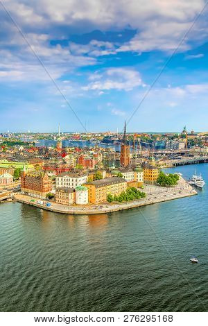 Gamla Stan, The Old Part Of Stockholm In A Sunny Summer Day, Sweden. Aerial View From Stockholm City