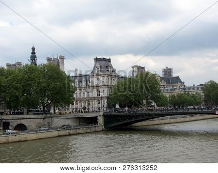 Arcole Bridge And City Hall, Paris, France
