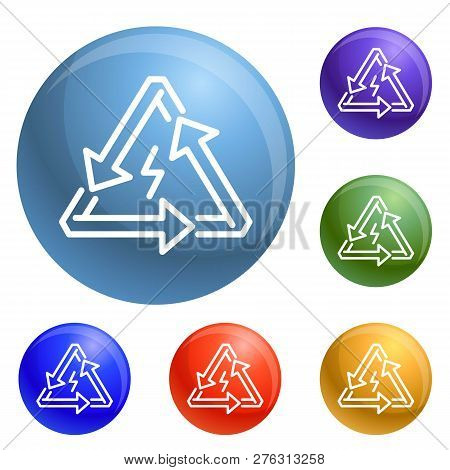Triangular Energy Arrow Icons Set 6 Color Isolated On White Background