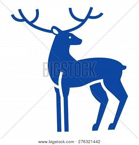 Blue Xmas Deer Icon. Simple Illustration Of Blue Xmas Deer Icon For Web Design Isolated On White Bac