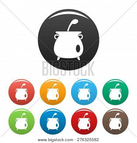 Boiled Cauldron Icons Set 9 Color Isolated On White For Any Design