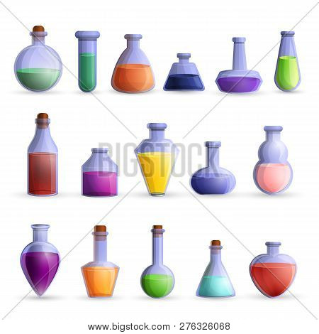 Potion Icon Set. Cartoon Set Of Potion Icons For Web Design