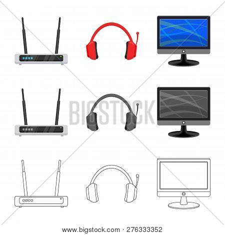 Vector Design Of Laptop And Device Icon. Set Of Laptop And Server Stock Symbol For Web.