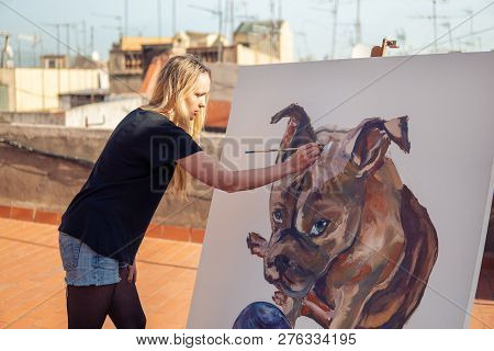 Young Woman Paint Artist Drawing At Home Roof