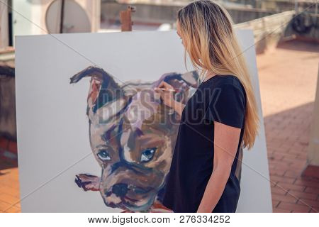 Young Woman Paint Artist Drawing At Home Roof