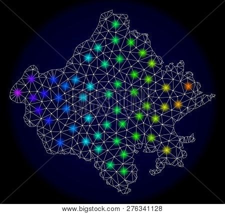Mesh Vector Map Of Rajasthan State With Glare Effect. Light Spots Have Bright Spectrum Colors. Abstr