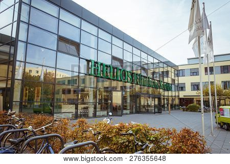 October 19, 2018 Germany. Clinic Helios Krefeld. Bicycle Ecological Mode Of Transport In Europe. Bic