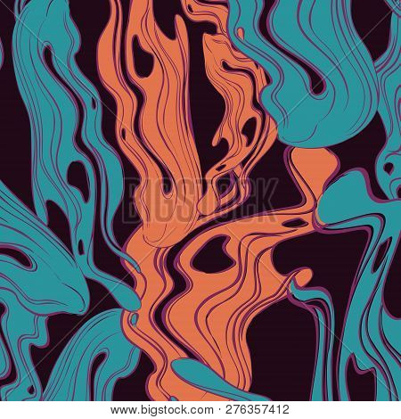 Dynamic Liquid Elemnts Decortion. Abstract Shapes Contemporary Pattern. Retro Art For Covers, Banner