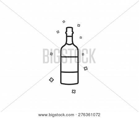 Brandy Bottle Line Icon. Whiskey Or Scotch Alcohol Sign. Geometric Shapes. Random Cross Elements. Li
