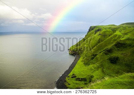 Rainbow Over The Green - Grass Scottish Coast