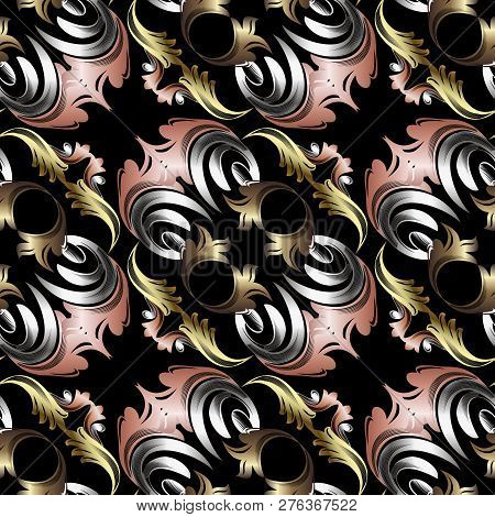 Gold Baroque Vector 3d Seamless Pattern. Floral Colorful Ornamen