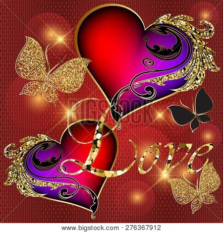 Glittery Vintage Ornamental 3d Vector Love Background. Bright Re
