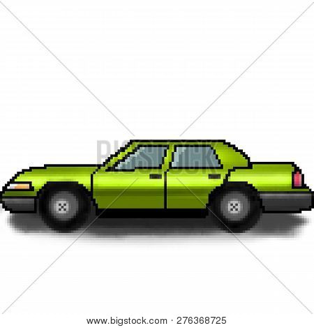Pixel 8 Bit Drawn Passenger Multicolored 4 Door Car