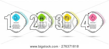 Infographic Template 4 Options Or Steps. Set Of Hold Smartphone, Receive Mail And Typewriter Icons. 