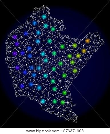 Mesh Vector Map Of Podkarpackie Voivodeship With Glare Effect. Light Spots Have Bright Spectrum Colo