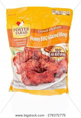 Winneconne, Wi - 30 December 2018: A Bag Of Foster Farms Honey Bbq Glazed Chicken Wings On An Isolat