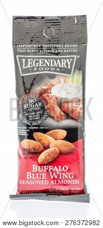 Winneconne, Wi - 30 December 2018: A Package  Of Legendary Foods Seasoned Almonds On An Isolated Bac