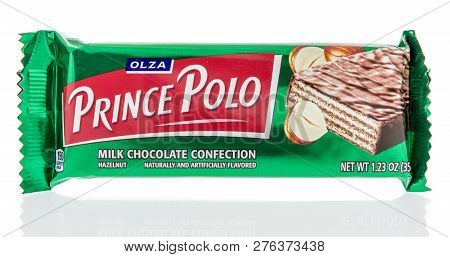 Winneconne, Wi - 30 December 2018: A Package  Of Olza Prince Polo Chocolate Sugar Wafers On An Isola