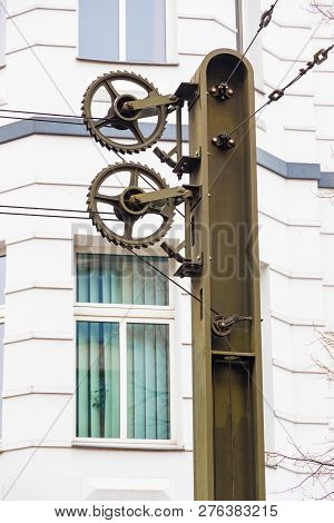 Particular Of A Line Tensioning System Of The Berlin Tramway In Germany