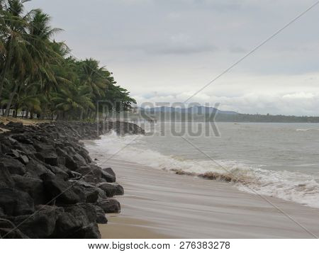 Anyer, Indonesia - June 25, 2018: Background Of The Ocean At Sambolo Beach Anyer.