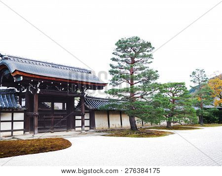 Tenryu-ji Temple In Autumn At Kyoto, Japan. Japanese Style Garden Landscape.