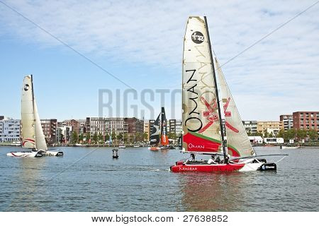 AMSTERDAM-19. Hafen SEPTEMBER 08, Ishares-Cup World final extreme Katamaran Rennen in Amsterdam in t