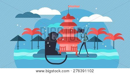 Bali Vector Illustration. Flat Mini Tourist Person Concept In Exotic Travel Destination. Tropical Su