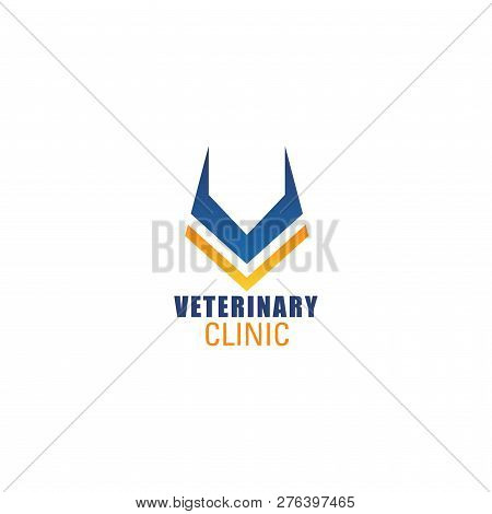 Veterinary Clinic V Letter Icon In Shape Of Dog Or Cat Animal Muzzle Head. Vector Isolated V Letter 